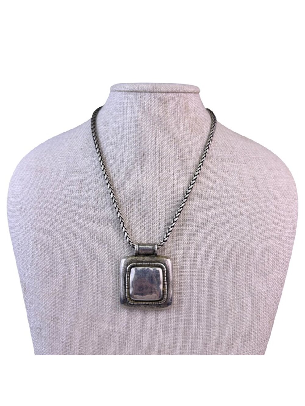 Chico’s Women’s Silver Tone Square Pendant Necklace Adjustable Chain